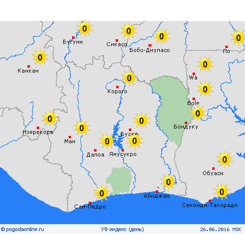 УФ индекс Кот-д’Ивуар Африка пргностические карты