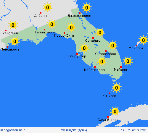 УФ индекс Флорида Север. Америка пргностические карты