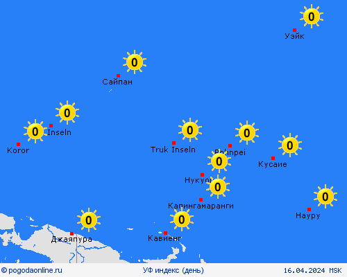 УФ индекс Остров Уэйк Океания пргностические карты