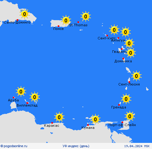 УФ индекс Малые Антильские острова Централь. Америка пргностические карты