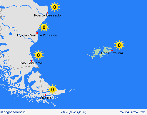 УФ индекс Фолклендские острова Юж. Америка пргностические карты