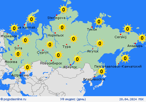 УФ индекс Россия Азия пргностические карты