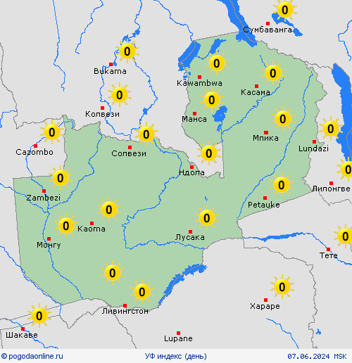 УФ индекс Замбия Африка пргностические карты