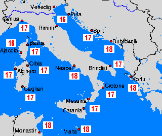 Средиземное море (центр) карты температуры воды