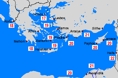 Средиземное море (Восток) карты температуры воды