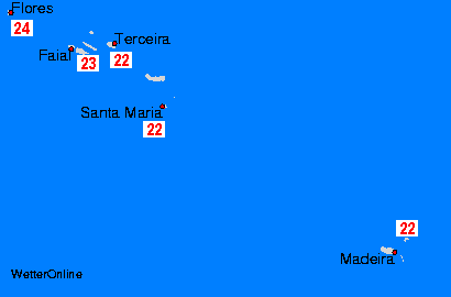 Азорские острова/Мадейра карты температуры воды