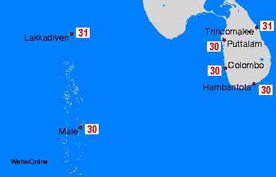 Мальдивы, Шри-Ланка карты температуры воды