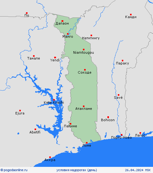 условия на дорогах Того Африка пргностические карты
