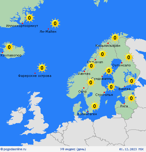 УФ индекс  Европа пргностические карты