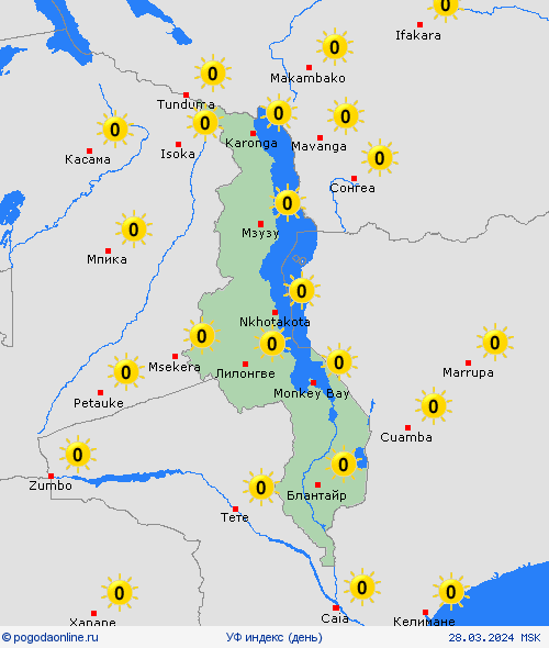УФ индекс Малави Африка пргностические карты