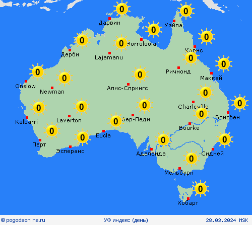 УФ индекс Австралия Океания пргностические карты