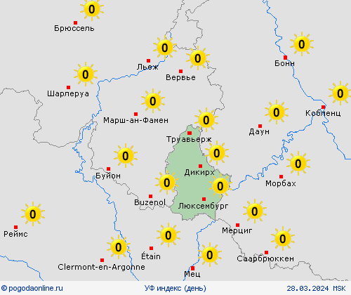 УФ индекс Люксембург Европа пргностические карты