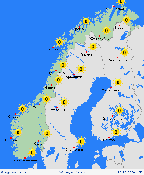 УФ индекс Норвегия Европа пргностические карты