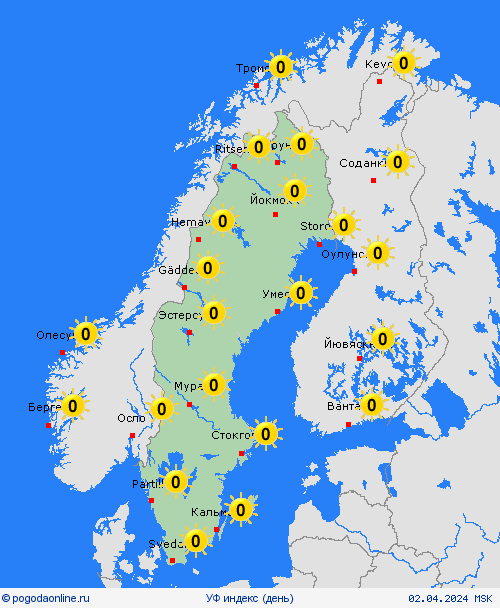 УФ индекс Швеция Европа пргностические карты