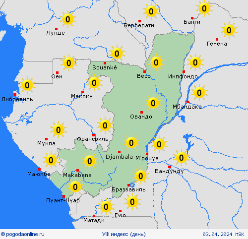 УФ индекс Республика Конго Африка пргностические карты