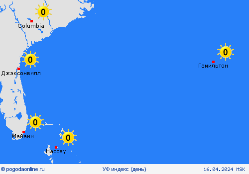 УФ индекс Бермудские острова Централь. Америка пргностические карты