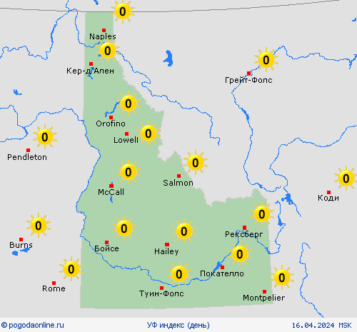 УФ индекс Айдахо Север. Америка пргностические карты