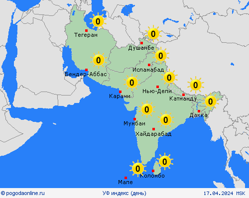 УФ индекс  Азия пргностические карты