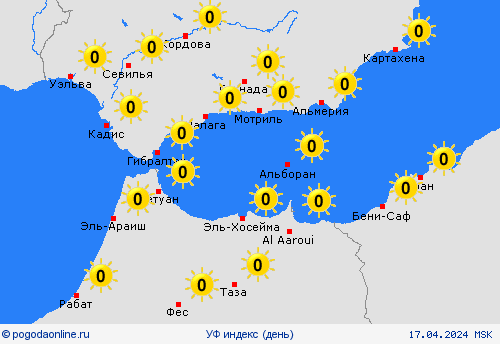 УФ индекс Гибралтар Европа пргностические карты