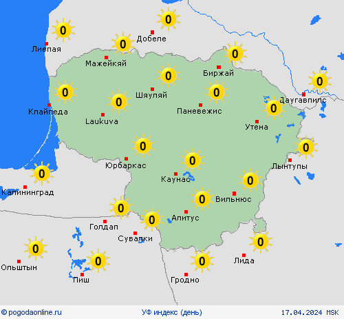 УФ индекс Литва Европа пргностические карты