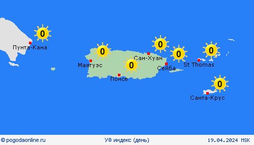 УФ индекс Пуэрто-Рико Централь. Америка пргностические карты
