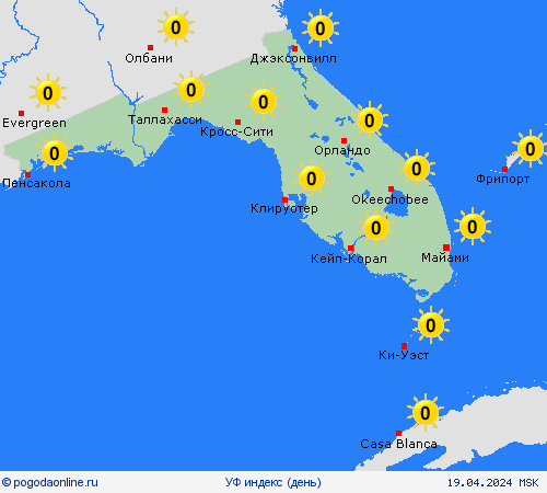 УФ индекс Флорида Север. Америка пргностические карты