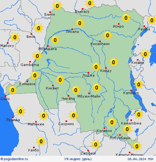 УФ индекс Демократическая Республика Конго Африка пргностические карты