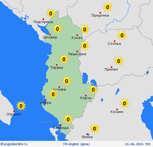 УФ индекс Албания Европа пргностические карты