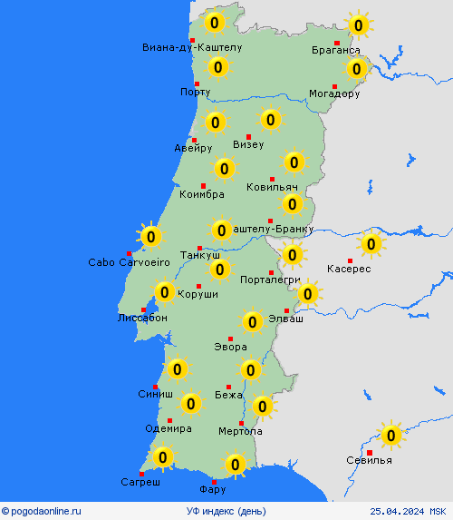 УФ индекс Португалия Европа пргностические карты