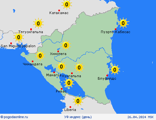 УФ индекс Никарагуа Централь. Америка пргностические карты
