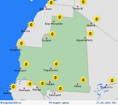 УФ индекс Мавритания Африка пргностические карты