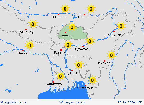 УФ индекс Бутан Азия пргностические карты