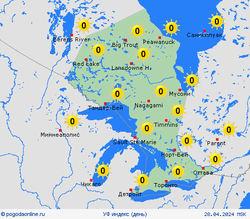 УФ индекс Онтарио Север. Америка пргностические карты