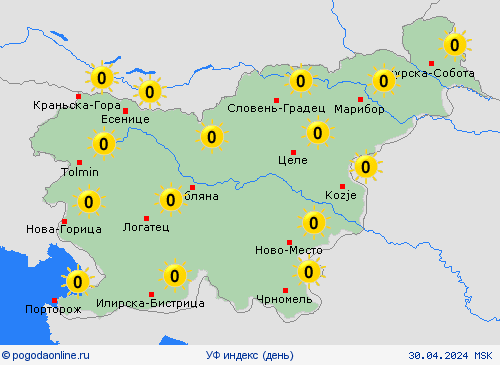 УФ индекс Словения Европа пргностические карты