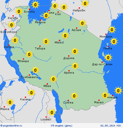 УФ индекс Танзания Африка пргностические карты