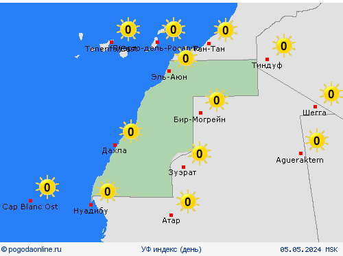 УФ индекс Западная Сахара Африка пргностические карты