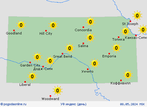 УФ индекс Канзас Север. Америка пргностические карты