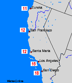 Калифорния карты температуры воды